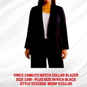Vince Camuto Black Blazer 16W Plus Size Career Professional Jacket Designer